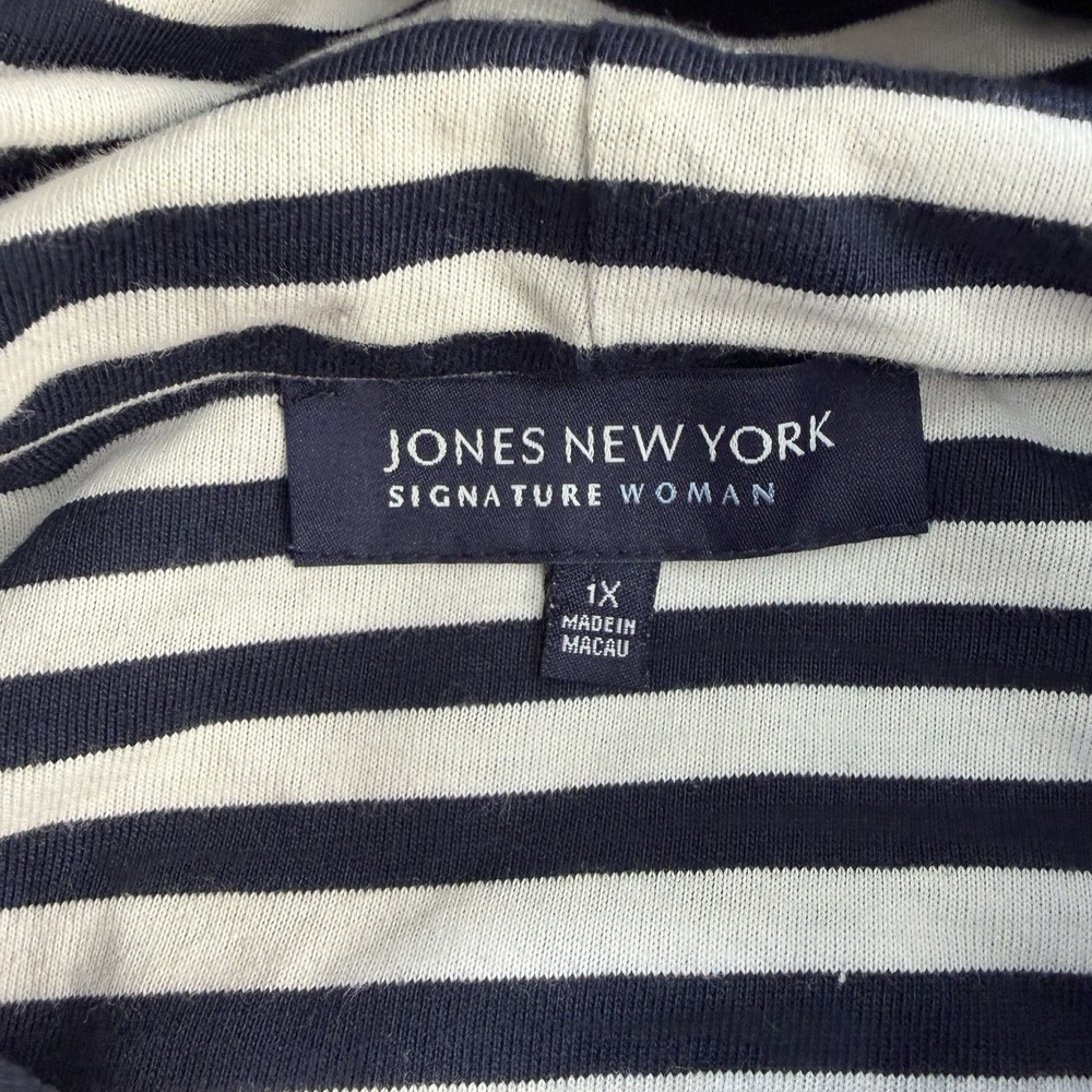 Jones New York Hoodie Navy Blue Nautical Hooded Womens Knit Jacket Size 1x #2030 - Picture 3 of 12